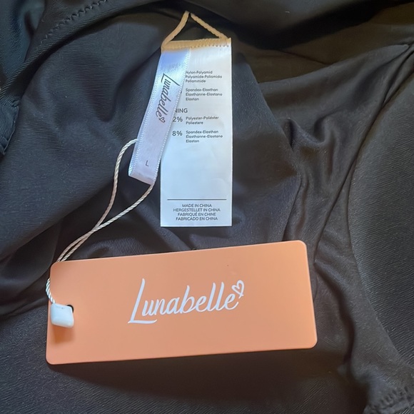 Lunabelle Ruched Front Ballet Back One-Piece Swimsuit, Black, sz L - Picture 8 of 13